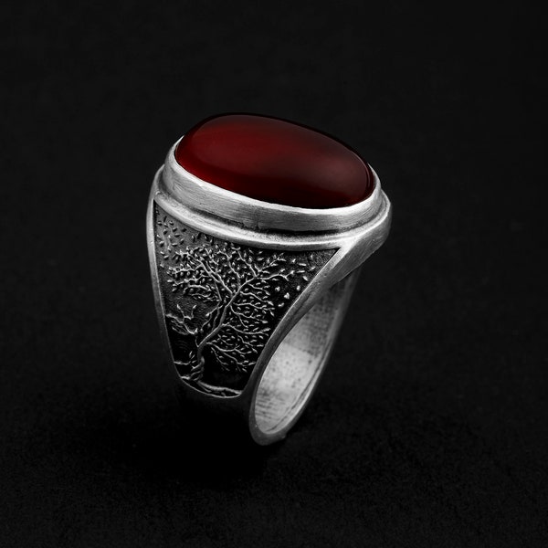 Carnalien Tree Of Life gemstone Ring, Tree Of Life, Nature Jewelry, Mens Promise Ring, Celtic Wedding Band, Gemstone Men Ring, Handmade Ring