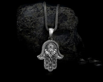 Hamsa Eye Fatime Necklace, Evil Eye Necklace, Silver Hamsa Necklace, Good Luck Charm, Hamsa Necklace, Hand Of Fatima, Lucky Necklace
