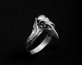 Raven Skull Ring, Gothic Ring for Men, Silver Skull Ring, Viking Jewelry, Biker Ring, Handmade Gothic Jewelry, Unique Skull Ring