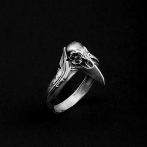 Raven Skull Ring, Gothic Ring for Men, Silver Skull Ring, Viking Jewelry, Biker Ring, Handmade Gothic Jewelry, Unique Skull Ring
