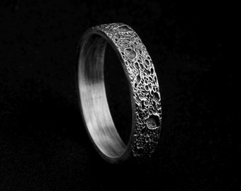 Moon Surface Wedding Band, Sterling Silver Moon Ring, Space Jewelry for Men, Minimalist Crater Ring, Astronomy Gift, Unique Gift for Him