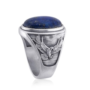 Eagle silver man ring, Mens Ring Blue Lapis Lazuli Silver Ring, Lapis Lazuli Gemstone Ring, Animal ring, Silver Rings for Men, Gift For Him