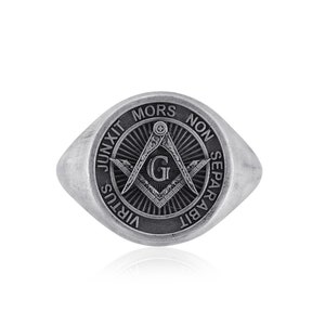 Masonic Pinky Signet Ring in Silver, Master Mason Symbol Men Ring, Masonic Jewelry, Masonic Symbol Silver Jewelry, Unique Ring, Ring for men