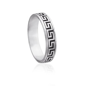 Greek Key Meander Ring, Sterling Silver Ancient Pattern Band, Eternity Symbol Jewelry, Men&#39;s Wedding Band, Mythology-Inspired Gift