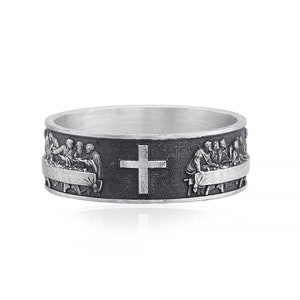 Last Supper Cross Religious Signet  Ring, Christian Gift, Cross Jewelry, Christian Band Ring, Cross Religious Ring, Religious ring, Handmade