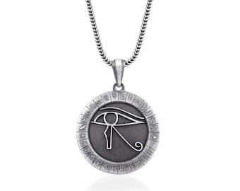 Eye of Horus Necklace, Egyptian Jewelry, Horus Egyptian Pendant, Oxidized Pagan Necklace in Sterling Silver, Eye of Ra Pendant, Gift For Him