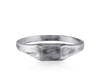 Anello con sigillo minimalista in argento, anello con sigillo quadrato, anello con sigillo curvo minimale, anello con sigillo in argento, anello unico - regalo per fidanzato
