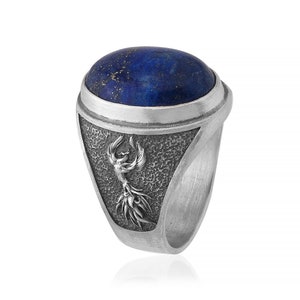 Phoenix Bird Gemstone Ring, Gemstone Ring, Lapis Lazuli Ring, Mythology Lover Gift, Sympathy Gift, Mythology Ring, Mythical Bird