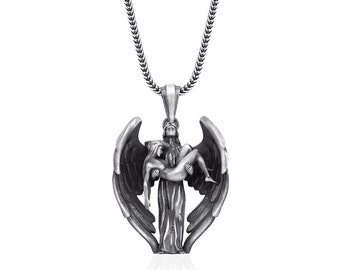 Angel Wing Protection Faith Pendant,  Silver Jesus Necklace For Christian, Religious Jewelry, Angel Necklace, Sterling Silver Necklace