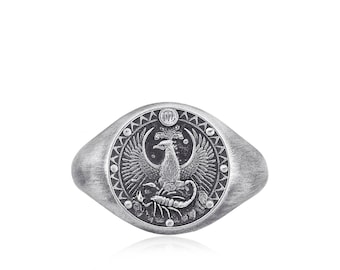 Zodiac Horoscope Scorpio Ring in Oxidized Silver, Zodiac Pinky Signet Ring in Oxidized Silver, Scorpio Horoscope Ring, Astrology Jewelry