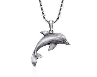 Dolphin Handmade Sterling Silver Necklace, Sea Animal Necklace, Dophin Pendant, Memorial Gift, Dolphin and Ocean Necklace, Silver gift