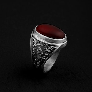 Carnelian Life And Death Gemstone Ring, Fenrir, Wolf Ring, Wolf Jewelry, Norse, Viking Pagan, Celtic Jewelry, Norse Jewelry, Viking Ring