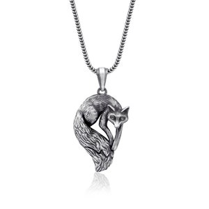 Fox Silver Necklace, Best Fox Oxidized Silver Pendant, Fox Charm With Chain, Solid Silver Fox Pendant With Chain, Fox Man Silver Necklace