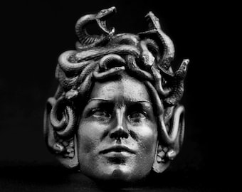 Anillo griego de Medusa y Gorgona, joyería mitológica, regalo para amantes de la mitología, anillo antiguo, regalo para el mejor amigo, anillo para novio, joyería gótica