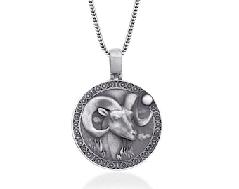 Collana con ciondolo da uomo in argento sterling fatto a mano con simbolo dell'Ariete, argento sterling 925, collana astrologica fatta a mano, collana con oroscopo, regalo per l'Ariete
