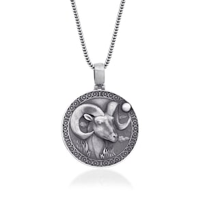 Aries Handmade Sterling Silver Men Charm Necklace, 925 Sterling Silver, Handcrafted Astrology Necklace, Horoscope Necklace, Aries Gift
