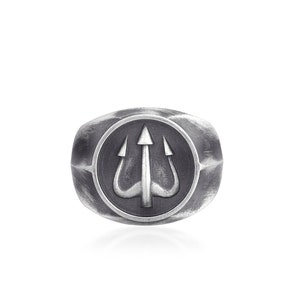 Poseidon Trident Sterling Silver Signet Ring, Greek Mythology Jewelry, Unique Ring, Ancient Greece, Minimalist Ring, Greece Ring, Gift Ring