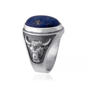Lapis Lazuli Taurus Stier Edelstein Ring, Taurus Ring, Biker Ring, Silber Sternzeichen Ring, Constellation Ring, Taurus Sternzeichen, der Stier