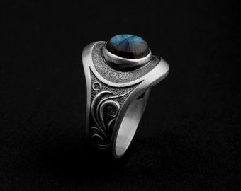 Labradorite Gemstone Ring, Gemstone Ring, Nature Jewelry, Handmade Ring, Leaf Gemstone Ring, Gift Ring, Natural Labradorite Ring