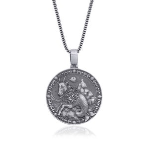 Steinbock Sternzeichen Silberkette, Astrologie Medaillon, Sterling Horoskop Anhänger, Steinbock Geschenk für Männer & Frauen