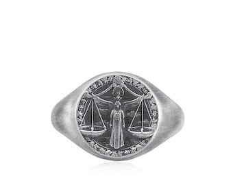 Zodiac Horoscope Libra Ring in Oxidized Silver, Zodiac Pinky Signet Ring in Oxidized Silver, Gift Libra Horoscope Ring, Libra Silver Ring