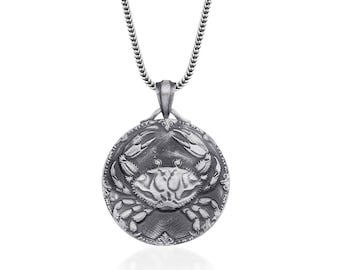 Handmade Silver Cancer Necklace, Engraved Crab Horoscope Necklace, Astrology Pendant, Cancer Birthday Gift, Horoscope Necklace, Gift Pendant
