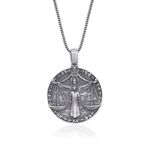 Libra Handmade Sterling Silver Men Charm Necklace, Oxidized Horoscope Necklace in Silver, Astrology Necklace For Family, Libra Birthday Gift