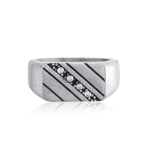 Men Gemstone Signet Ring, Sterling Silver Ring, Brushed Ring, Silver Signet, Unique Ring, Boyfriend gift, Mens Signet Rings, Pinky Ring