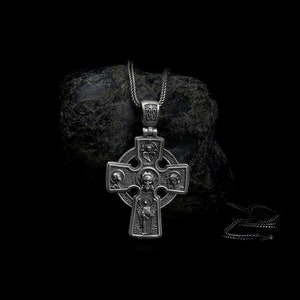 Orthodox Cross Saints Necklace, Christianity, Pendant Crucifix, Jesus Christ, Silver Cross, Lords Prayer, Pray, Sterling Silver, Handmade