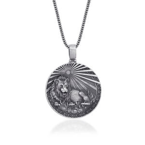 Leo Handgemachte Sterling Silber Männer Charm Halskette, Leo Silber Sternzeichen Schmuck Halskette Anhänger, Horoskop Halskette für Freund, Lion Geschenk