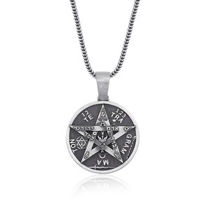Pentagram of Eliphas Levi Magic Silver Necklace, YHWH Tetragrammaton Necklace, Jewish Star of David and Pentacle Necklace, Gift Necklace