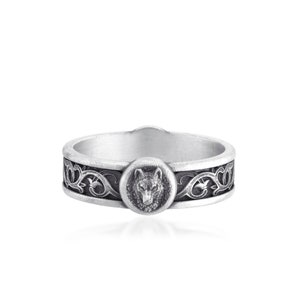 Wolf Lily Motifs Band Ring, Unique Desing Band Ring, Wolf Mens Engagement Ring, Animal Ring, Anniversary Gift, Gift For Him, Wolf band Ring