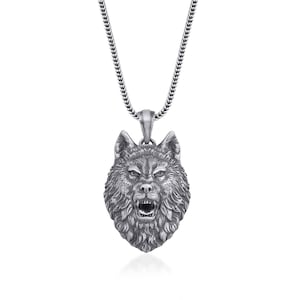 Wild Wolf Sterling Silver Mens Necklace, Wolf Men Necklace, Nodric Wolf Charm With Chain, Scandinavian Silver Mens Jewelry,Wolf Men Necklace