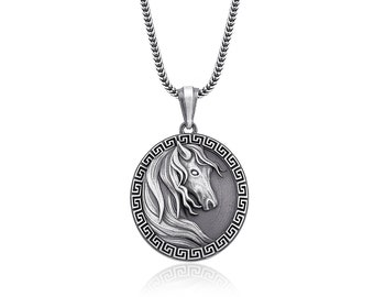 Horse Head Silver Necklace, Gift Horse Jewelry, Handmade Horse Mens Pendant, Oxidized Horse Mens Necklace, Animal Gift Jewelry, Gift Pendant