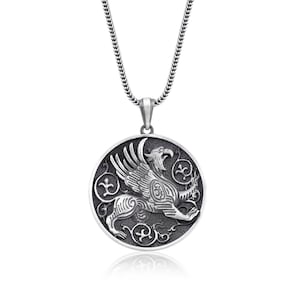 Gryphon Lion Unique Silver Necklace, Men Silver Gift Pendant, Mythology Men Jewelry, Greek Mythology Pendant, Gryphon Amulet, Gift Jewelry