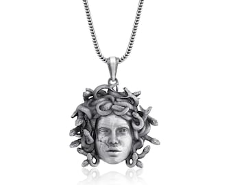 Gorgon Medusa Necklace for Men in Sterling Silver, Greek Mythology Medusa Silver Jewelry, Medusa Pendant, Mythology Necklace, Gift for Him