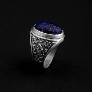 Lapis Lazuli Life and Death Ring, Double-Sided Grim Reaper Angel Ring, Sterling Silver Gothic Ring, Blue Gemstone Ring for Men, Gift For Him