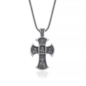 Jesus Christ Savior Orthodox Cross Necklace, Religious Gift Necklace, Faith Necklace For Family, Silver Cross Necklace, Men religious gift