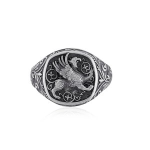 Griffin Unique Signet Ring, Greek Mythology Ring, Griffin Ring, Gryphon The Lion Bodied Eagle Headed Mythical Creature, Mythology Jewelry