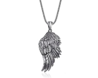 Silver Angel Wing Necklace, Guardian Angel Pendant, Handmade Religious Jewelry, Memorial Charm, Unisex Sterling Silver Necklace