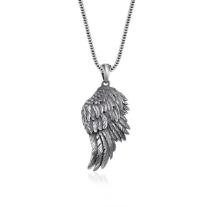 Silver Angel Wing Necklace, Guardian Angel Pendant, Handmade Religious Jewelry, Memorial Charm, Unisex Sterling Silver Necklace