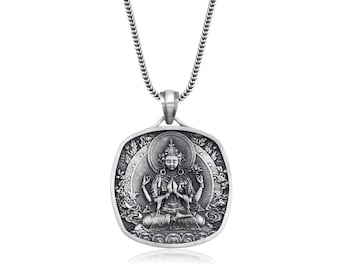 Meditating Buddha Buddhist Necklace, Unisex Buddha Necklace With Chain, Buddha 925 Silver Engraved Necklace, Sterling Silver Buddha Jewelry