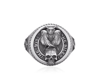 Owl Skull Mason Signet Ring for Men, Owl Skull Design, Masonic Square, Compass Fusion, Statement for Men, Unique Masonic Ring, Gift For Him