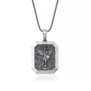Square Saint Michael Archangel Necklace, Archangel Michael, Catholic Necklace, Catholic Medal, Religious Medal, Saint Michael Necklace