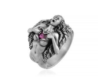 Broken Heart Silver Ring, silver gothic jewelry, unisex ring, 925 sterling silver ring, unique desing silver ring, Gift for him, gift ring