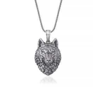 Wild Wolf Head Necklace, Wolf Jewelry, Animal Jewelry, Silver Wolf Pendant, Wolf Necklace, Wolf Head Pendant, Silver Wolf Head Pentand