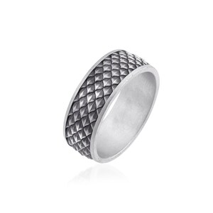 Dragon Scale Oxidized Silver Wedding Band Ring Men, 925 Sterling Silver Wedding Band, Engraved Promise Ring For Husband, Men&#39;s Jewelry