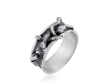 Snake Ring for Men, 925 Sterling Silver Serpent Band, Personalized Oxidized Gothic Animal Jewelry Gift