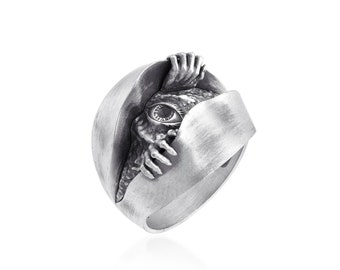 Gothic Eyes Sterling Silver Ring, Unique Desing Ring, Handmade Jewelry for Men, Handmade Silver Ring, Evil Eye Men Ring, Gift For Him