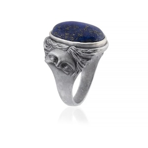 Anillo de lapislázuli Venus De Milo, anillo de piedras preciosas de plata, regalo de mitología de la diosa griega antigua, anillo para hombres y mujeres, regalo de plata para hombres